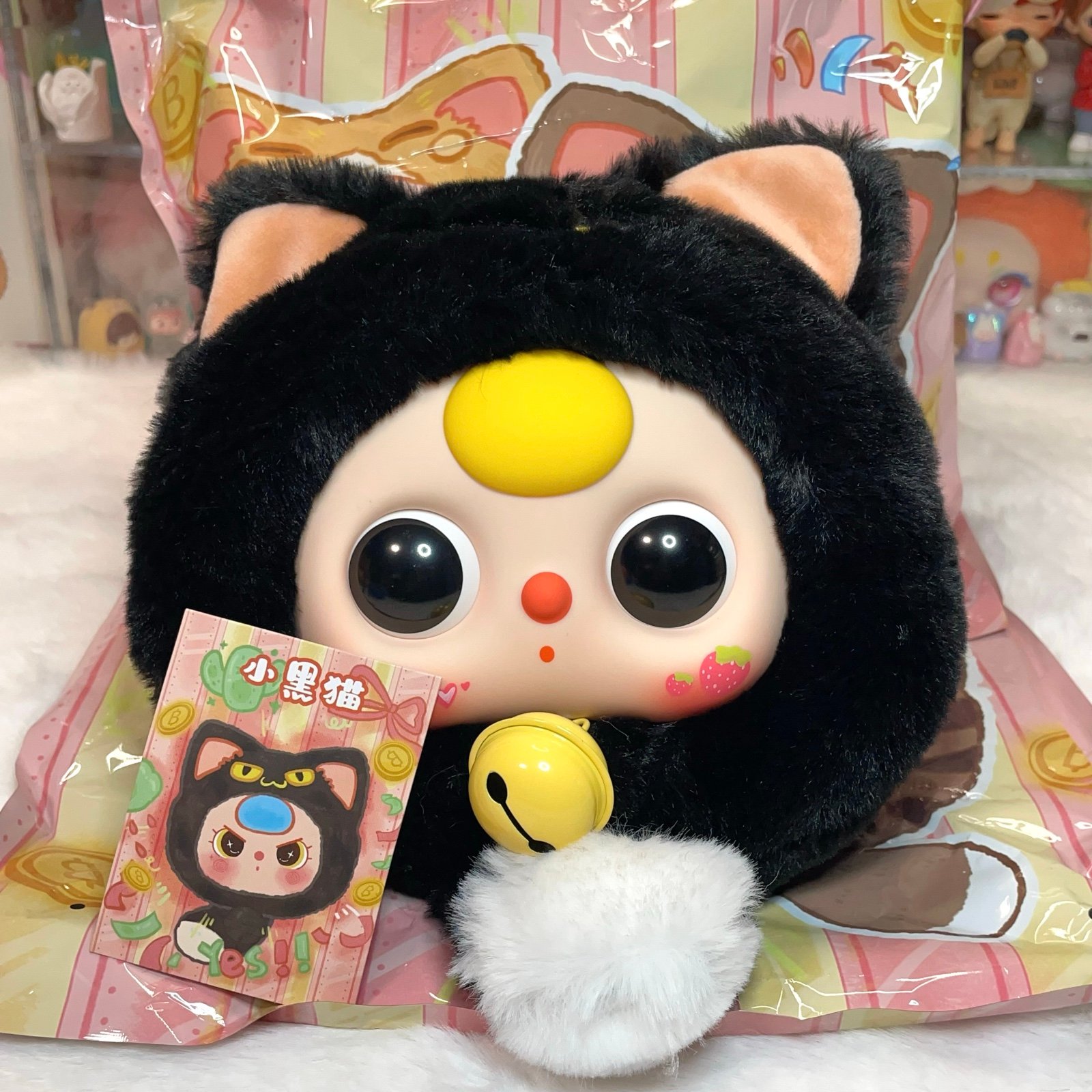 BABY THREE - FORTUNE CAT Zipper Bag Plush Lucky Cat toy doll - BLACK CAT