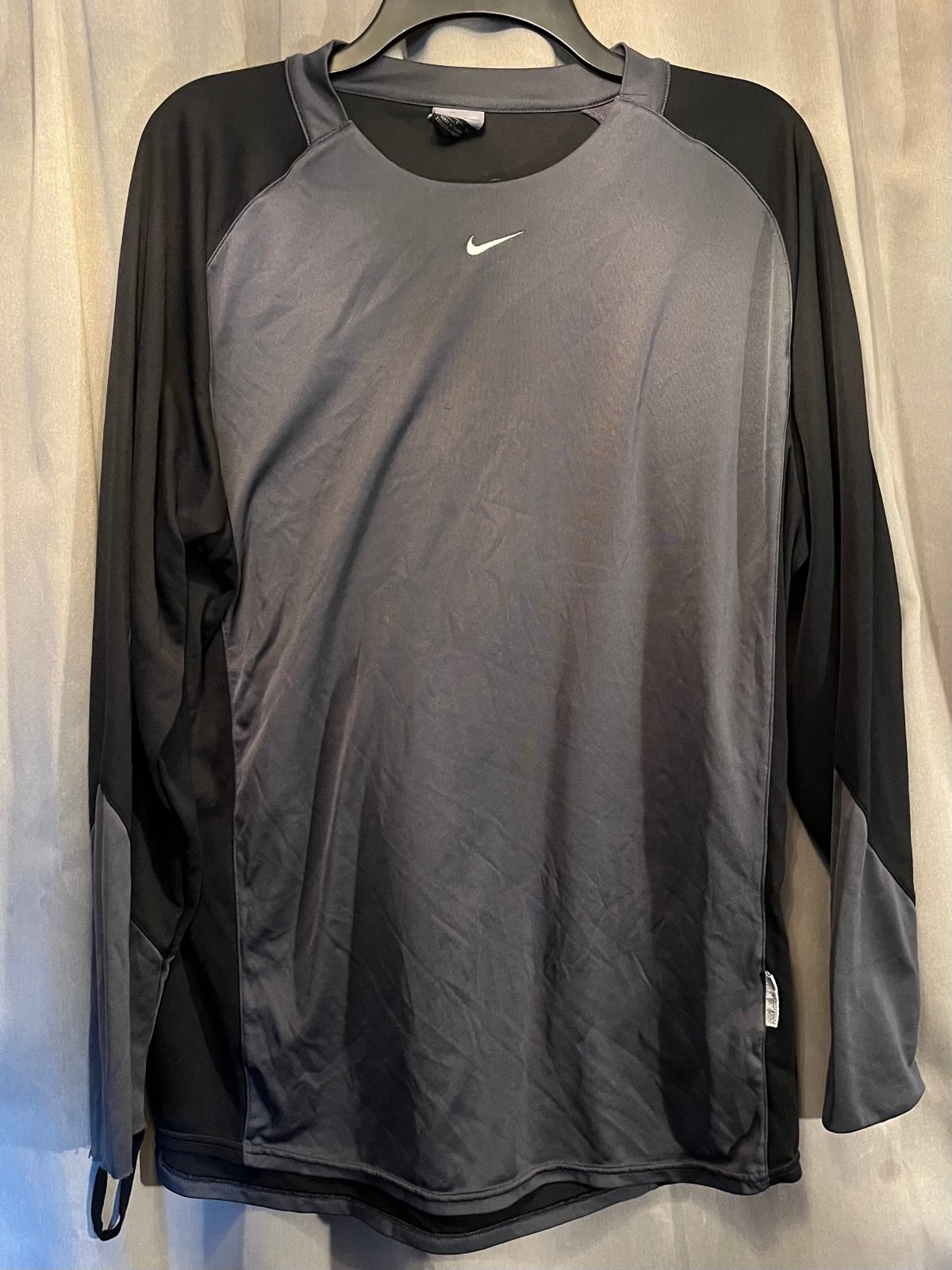 2000s Nike Gray Silver Tag Black Grey Long Sleeve Shirt Size L