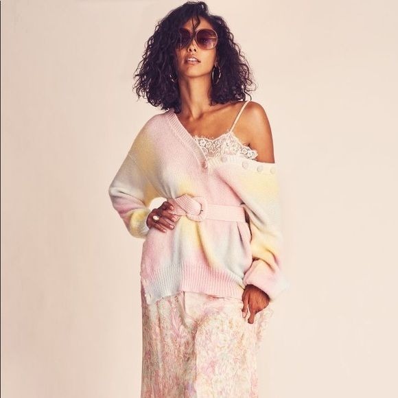 LoveShackFancy Naveen V-Neck Pullover Sweater Tie Dye Fairy Tale Women’s Small