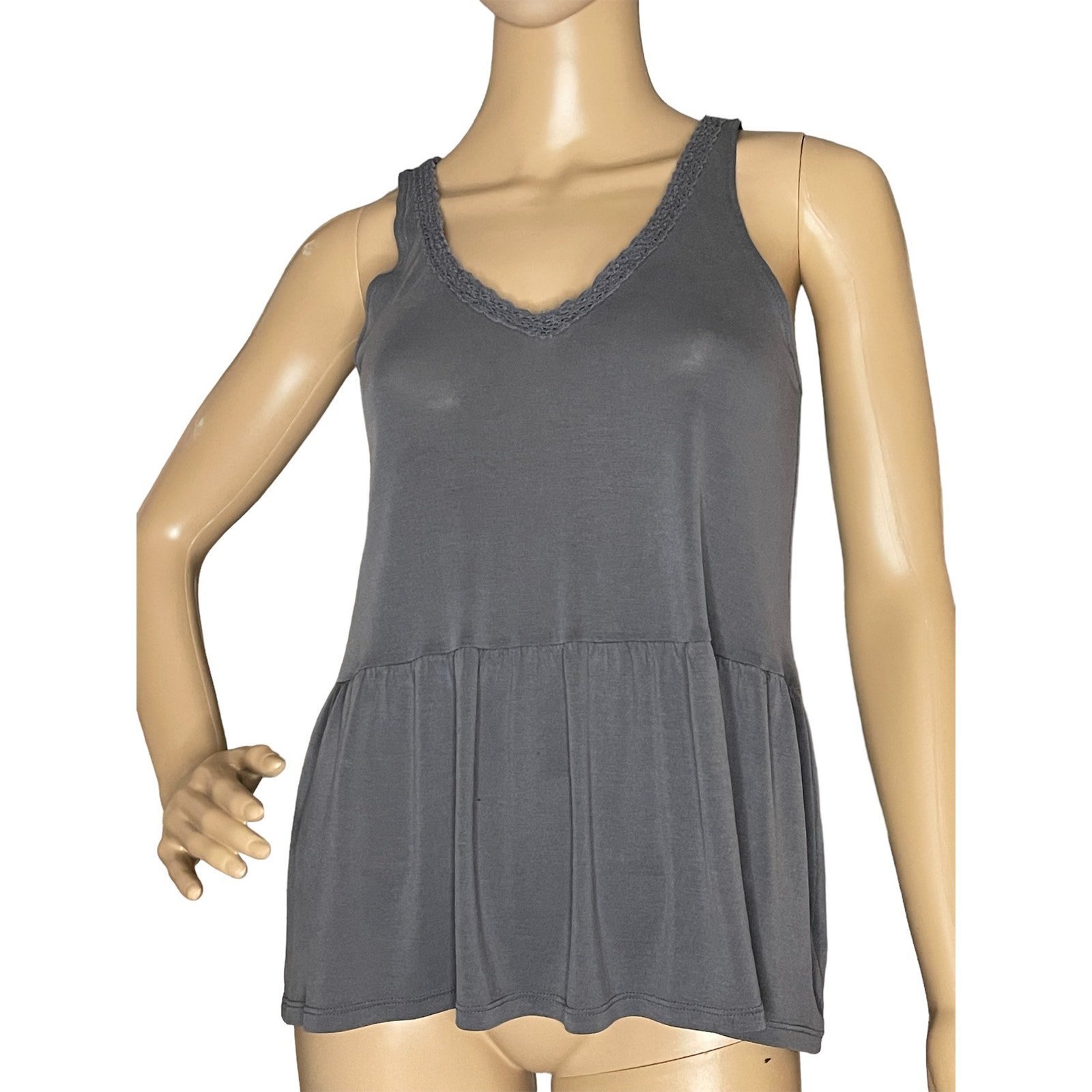 American Eagle Soft & Sexy Sueded Tank Top Size XS Gray V-Neck Lace Flowy