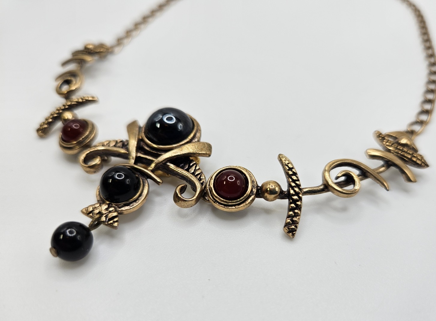 Deborah Levine Gold, Onyx & Garnet Egyptian Necklace 18