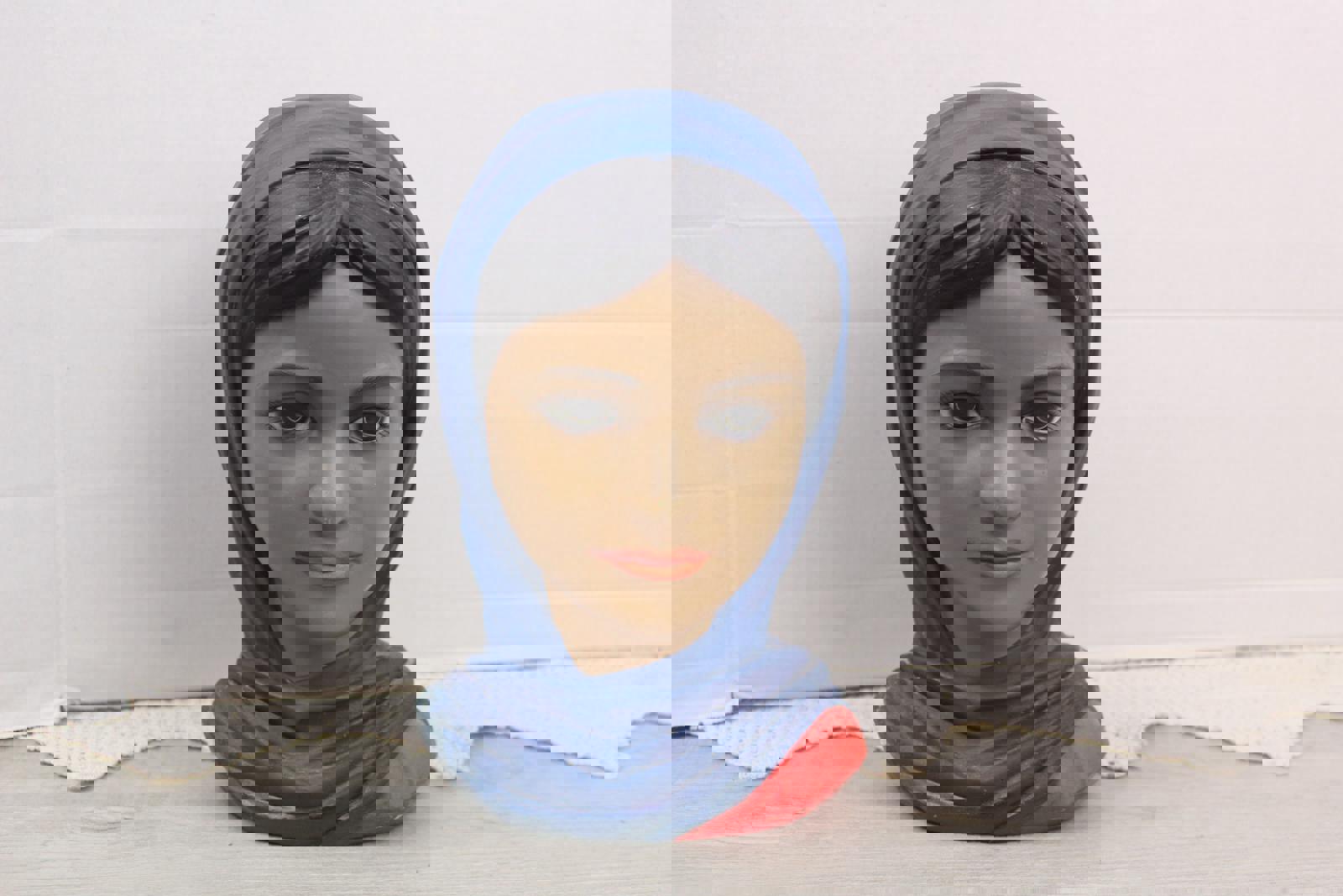Vintage Woman Marwal Head Bust Blue Head Wrap Mid Century Chalkware 1950's