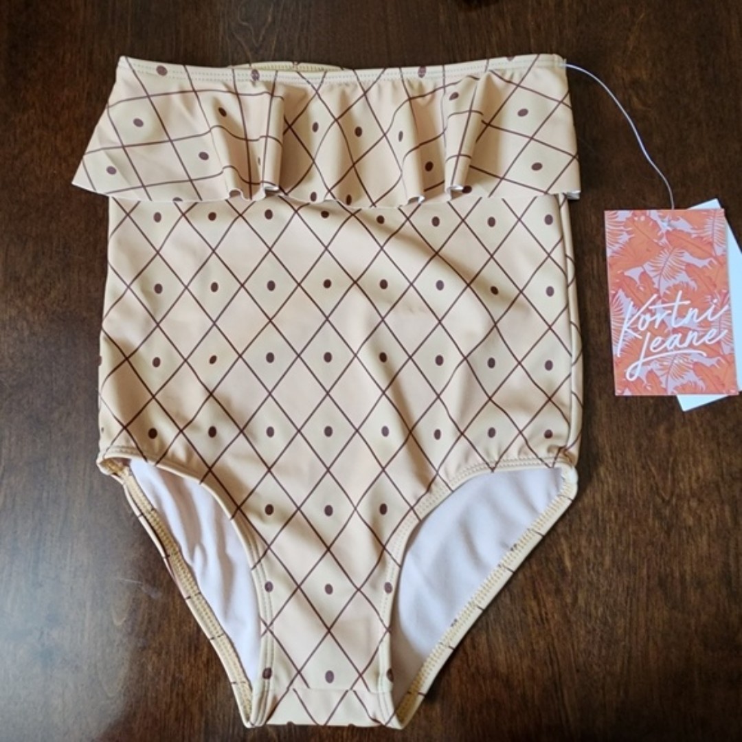 Kortni Jeane Mini Pineapple Ruffle Peplum Swim Bottoms NWT Sz 8/9 High Waist