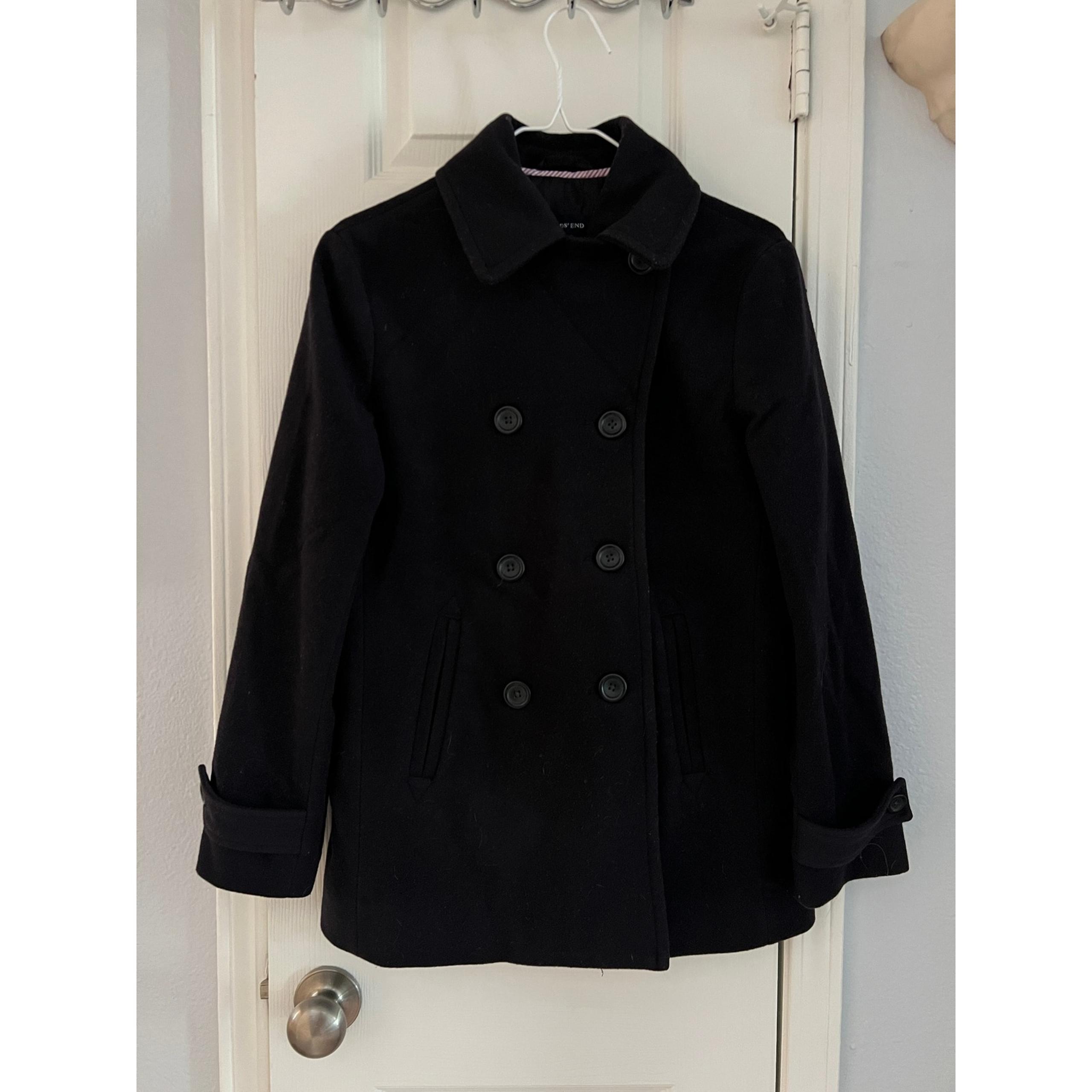 Lands End Jacket Womens Size 4 Wool Blend Lined Double Breasted Pea Coat Blue