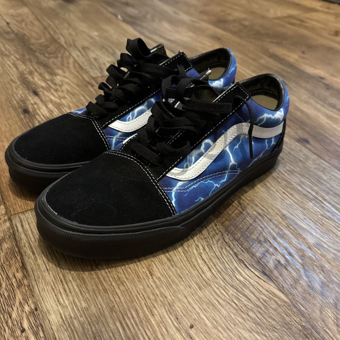 Vans Old Skool Black/Blue Lightning Shoes Mens Size 8.5 Womens 10 Skate Low Top