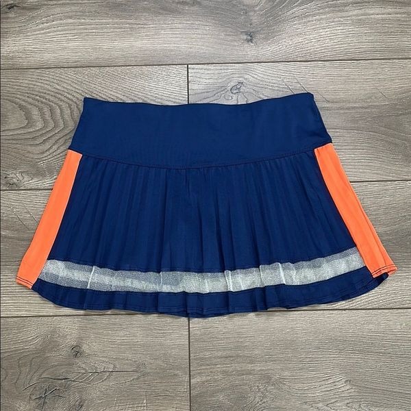 Lucky In Love 13” Pleated Tennis Skirt Skort Navy Blue Orange Size Small
