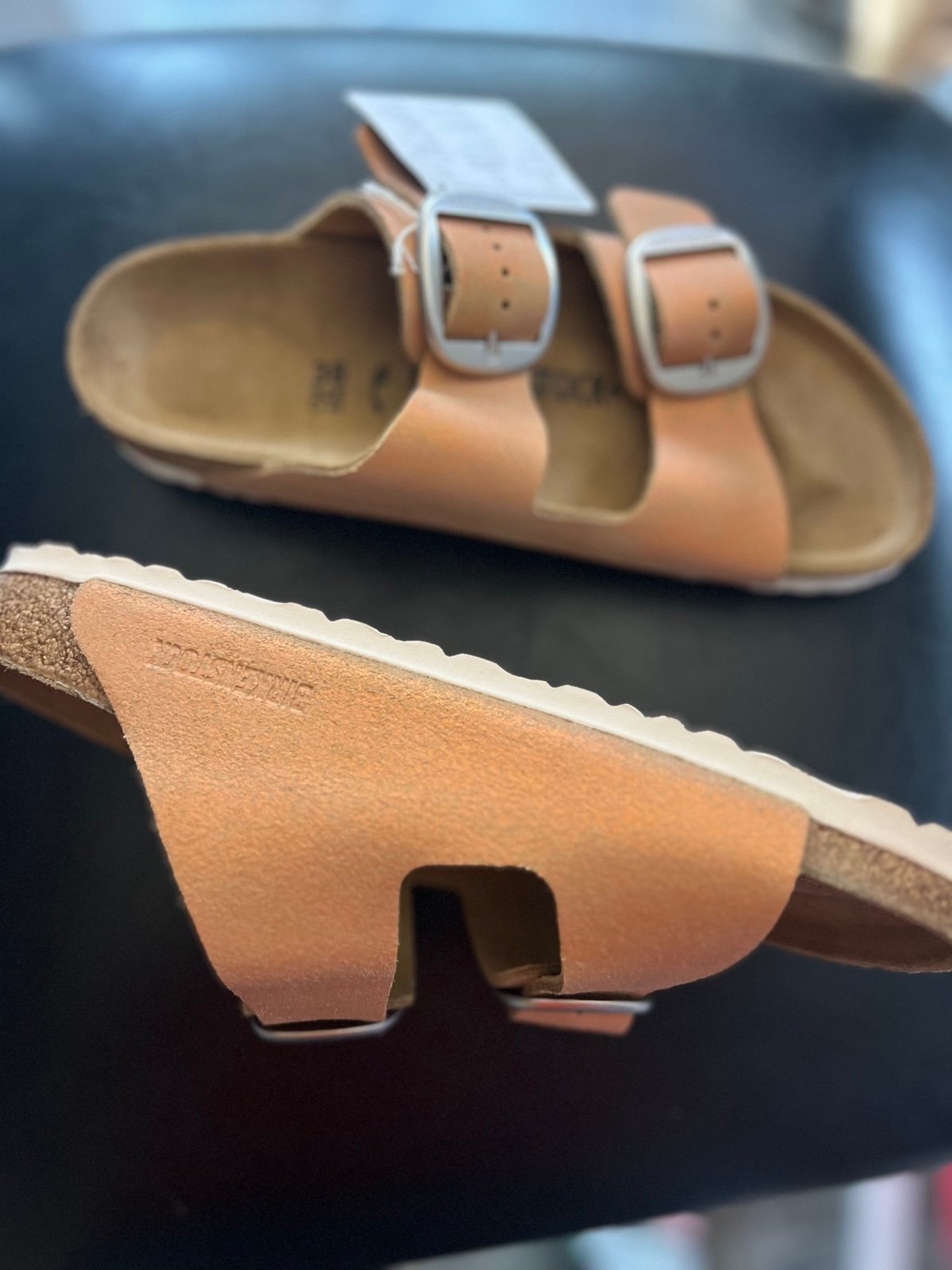 Birkenstock Arizona Women’s Metallic/Silver Buckle Leather Sandal Slides(Sz 7)38