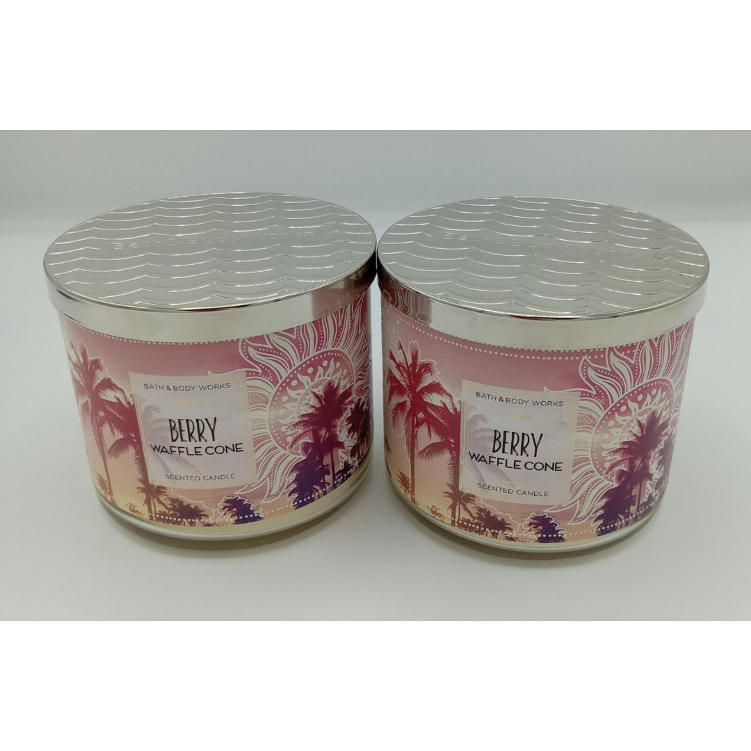 2 NEW Bath & Body Works Berry Waffle Cone 3-Wick Candles 14.5 Oz