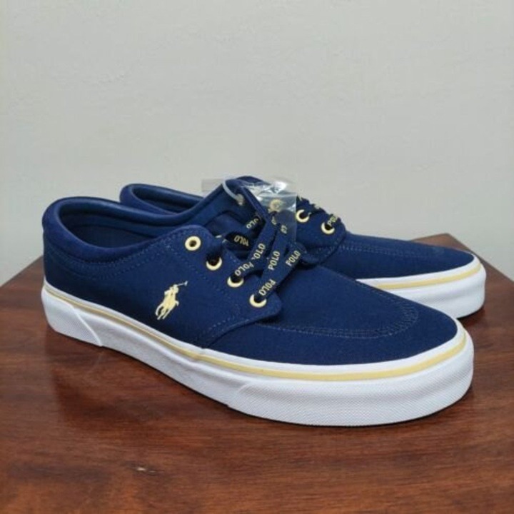 Polo Ralph Lauren Men's Canvas Faxon X Sneaker Navy Blue Size 9 W Extra Laces