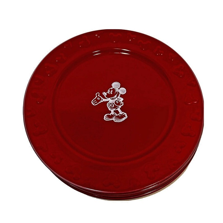 Disney Parks Gourmet Mickey Mouse Dinner Plate Set 11 of (4) RED / WHITE SKETCH