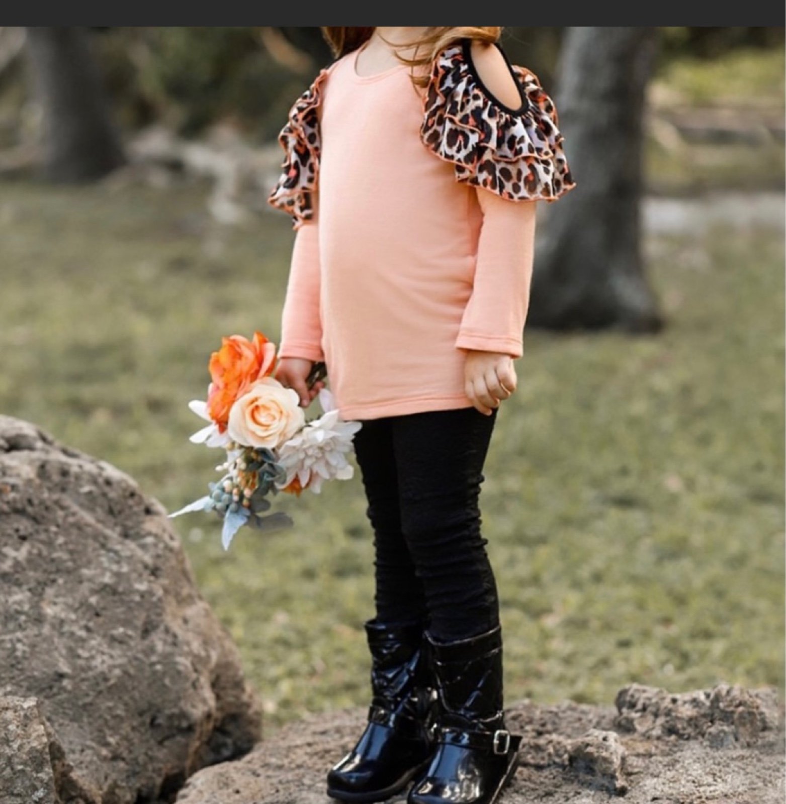Leopard pink cut out tunic with skinny black leggings