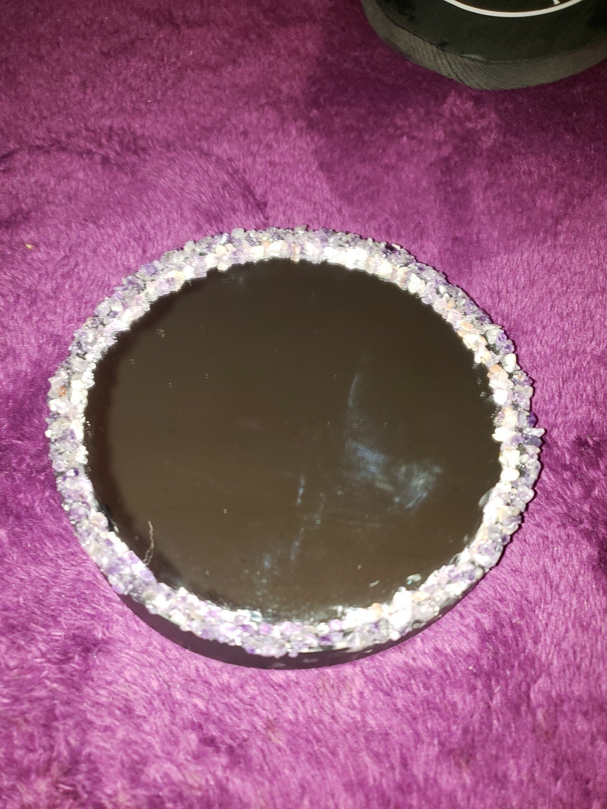 Handmade Amethyst Round home decor mirror 4.5 diameter