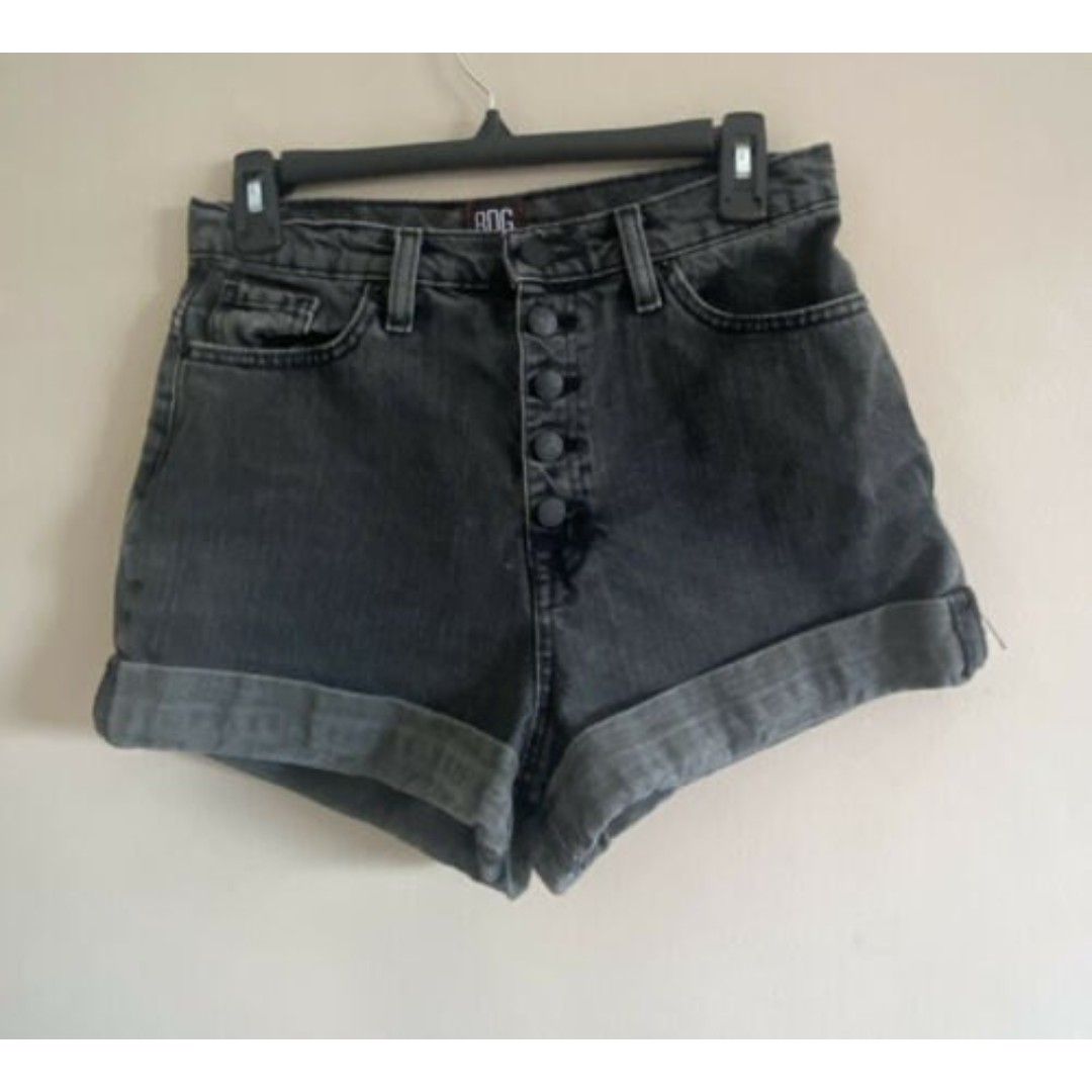 BDG URBAN OUTFITTERS Washed Black Button Fly Cuffed MOM HIGH RISE Shorts 28