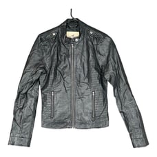 Hollister Women's Small Black Faux Leather Zip Jacket Moto Grunge Biker Y2K