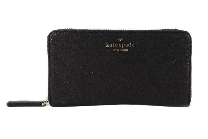 KATE KPADE Black Sparkle Zip Around Wallet New Without Tags