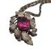 Hot Pink Glass Clasp Flower Bracelet Silver Tone Chain Link Red Rhinestones 60s