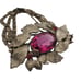 Hot Pink Glass Clasp Flower Bracelet Silver Tone Chain Link Red Rhinestones 60s