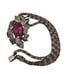 Hot Pink Glass Clasp Flower Bracelet Silver Tone Chain Link Red Rhinestones 60s