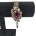 Hot Pink Glass Clasp Flower Bracelet Silver Tone Chain Link Red Rhinestones 60s