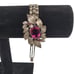 Hot Pink Glass Clasp Flower Bracelet Silver Tone Chain Link Red Rhinestones 60s