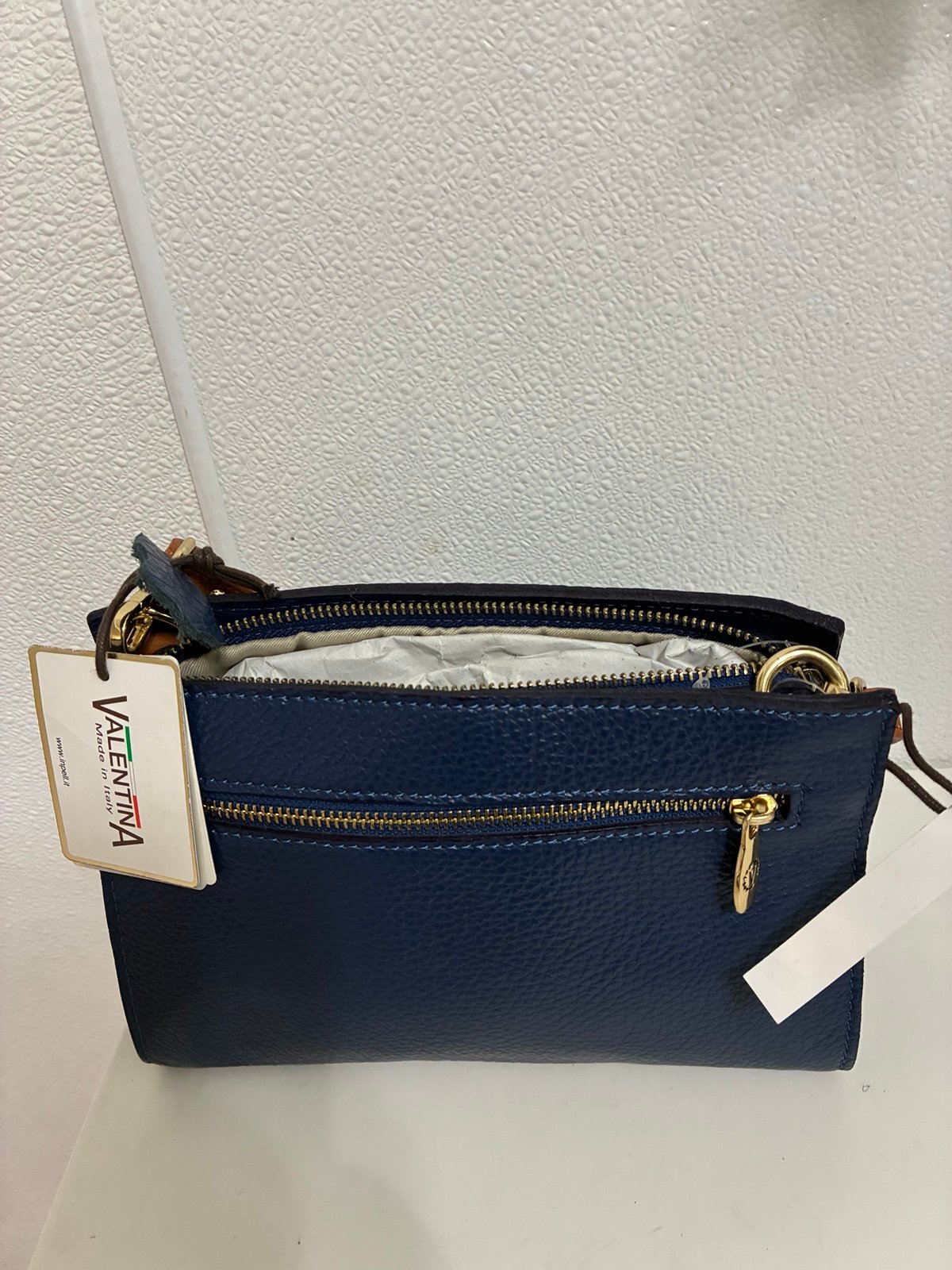 Valentina Blue Crossbody Bag with Gold Accents