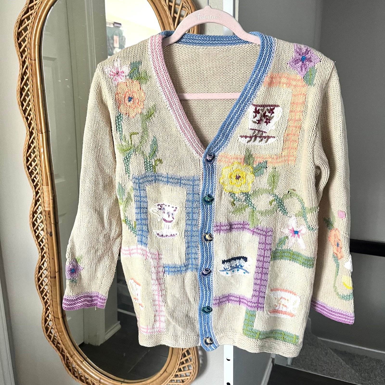 Storybook Knits Tea for Two Cardigan Sweater Small Medium