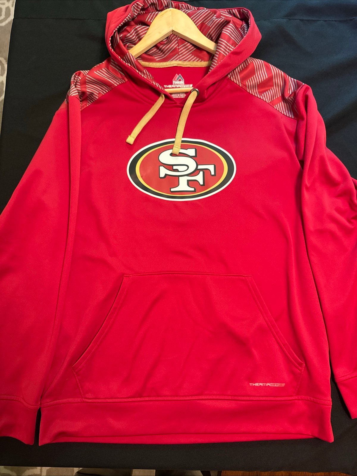 San Francisco 49ers Men Sweatshirt RED Hoodie Thermabase Logo - LARGE Majestic