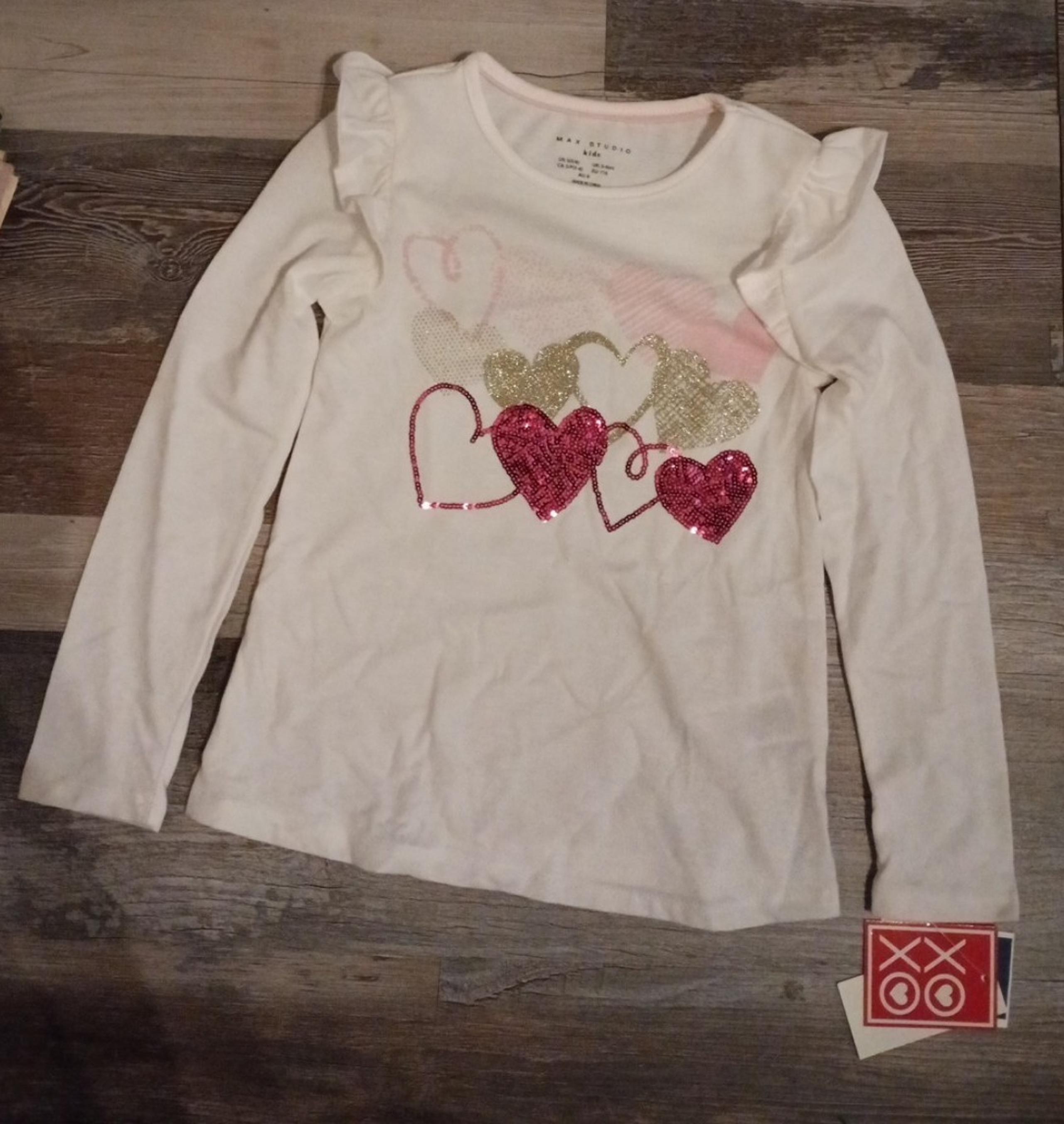 Max Studio Kids Girls Long Sleeve T Shirt  Sequined Hearts Pink Med 5/6