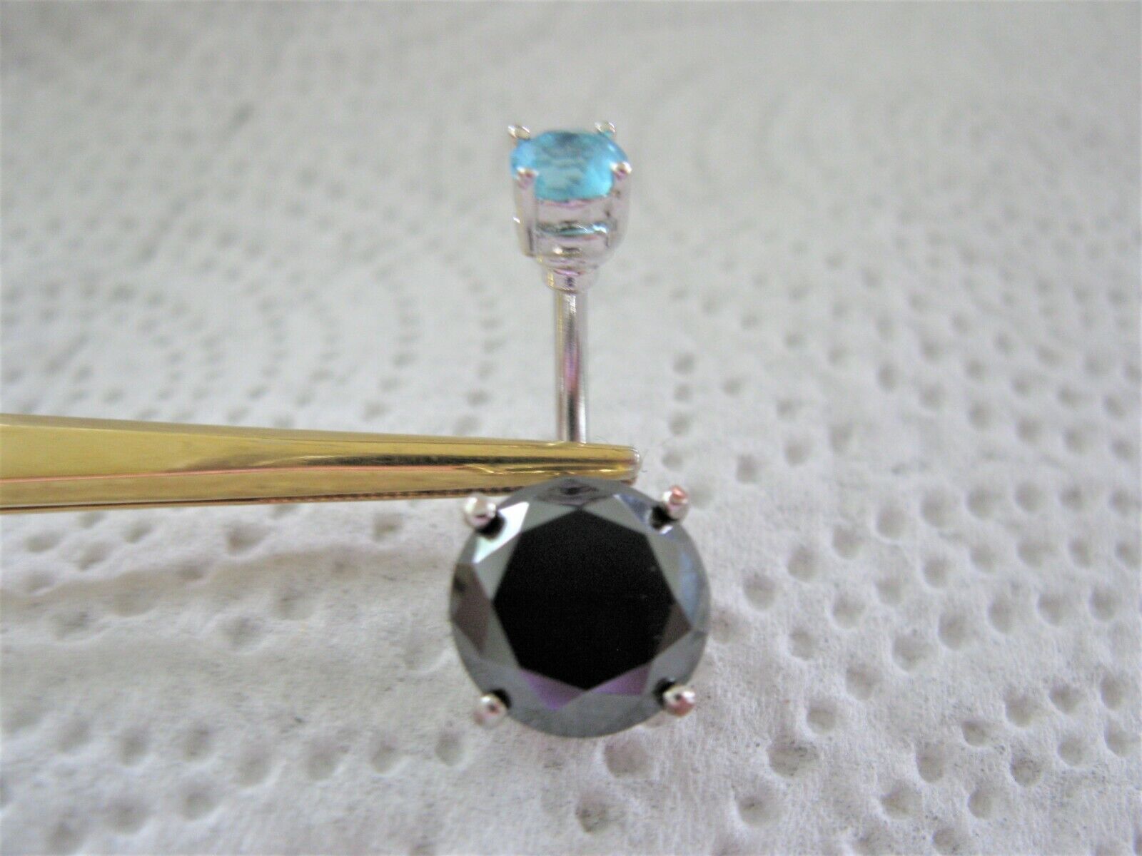 4.95ctw DOUBLE BLACK DIAMOND & AQUAMARINE BELLY RING,CERTIFICA TE,FREE DIA TESTE