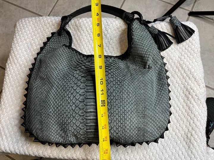 Anthony Luciano Matte Anthracite, Slate Gray Blue Python Leather Handbag, purse,