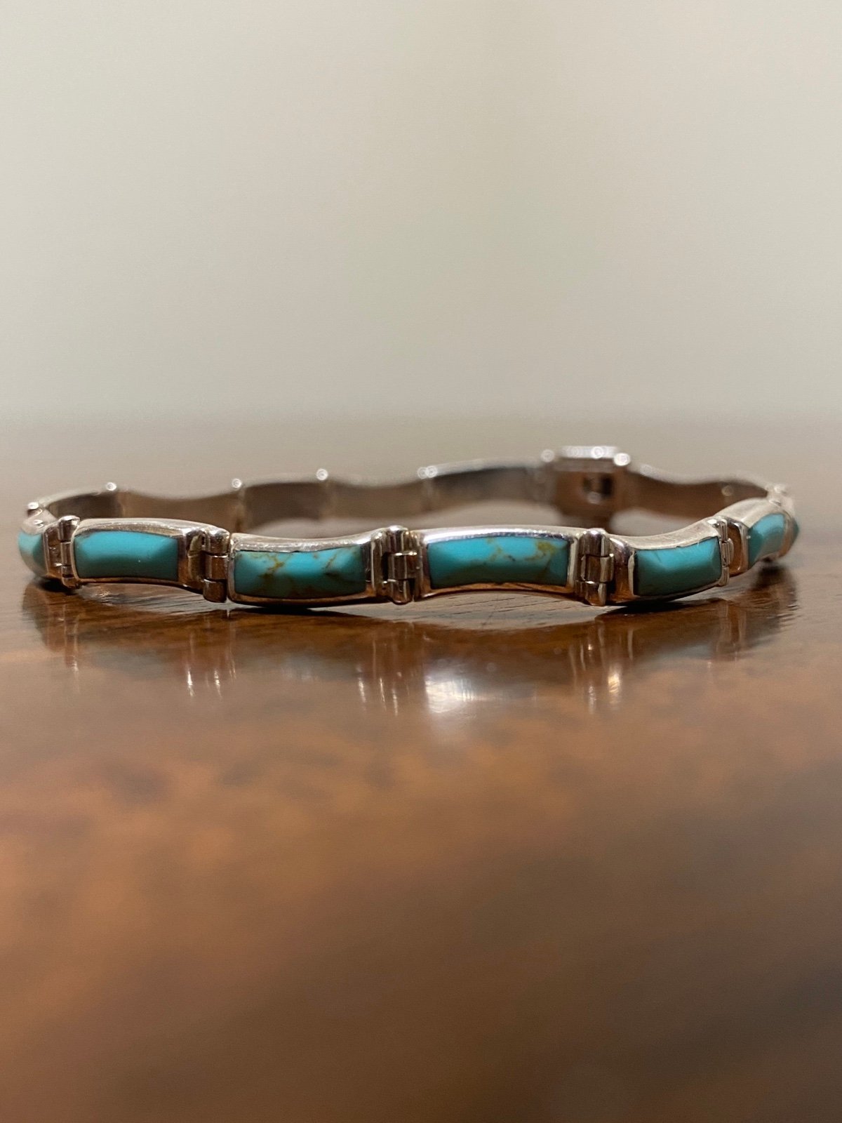 950 Sterling Silver T.Juarez Bracelet hinged panels of Turquoise