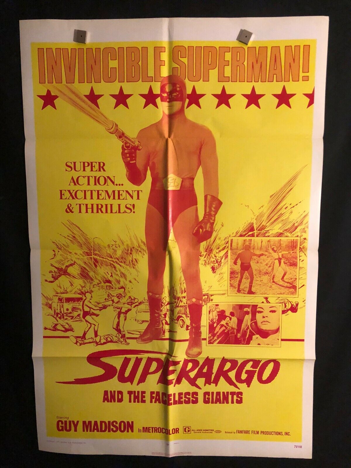 Superargo & The Faceless Giants 1971 One Sheet Movie Poster Superman Superhero