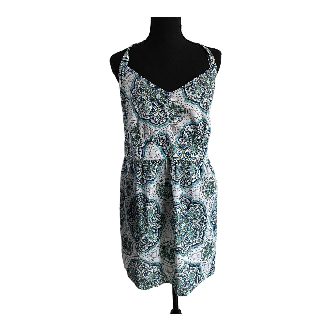 New Lane Bryant Venezia Women's Halter Top Backless Geometric Blue Spring Summer