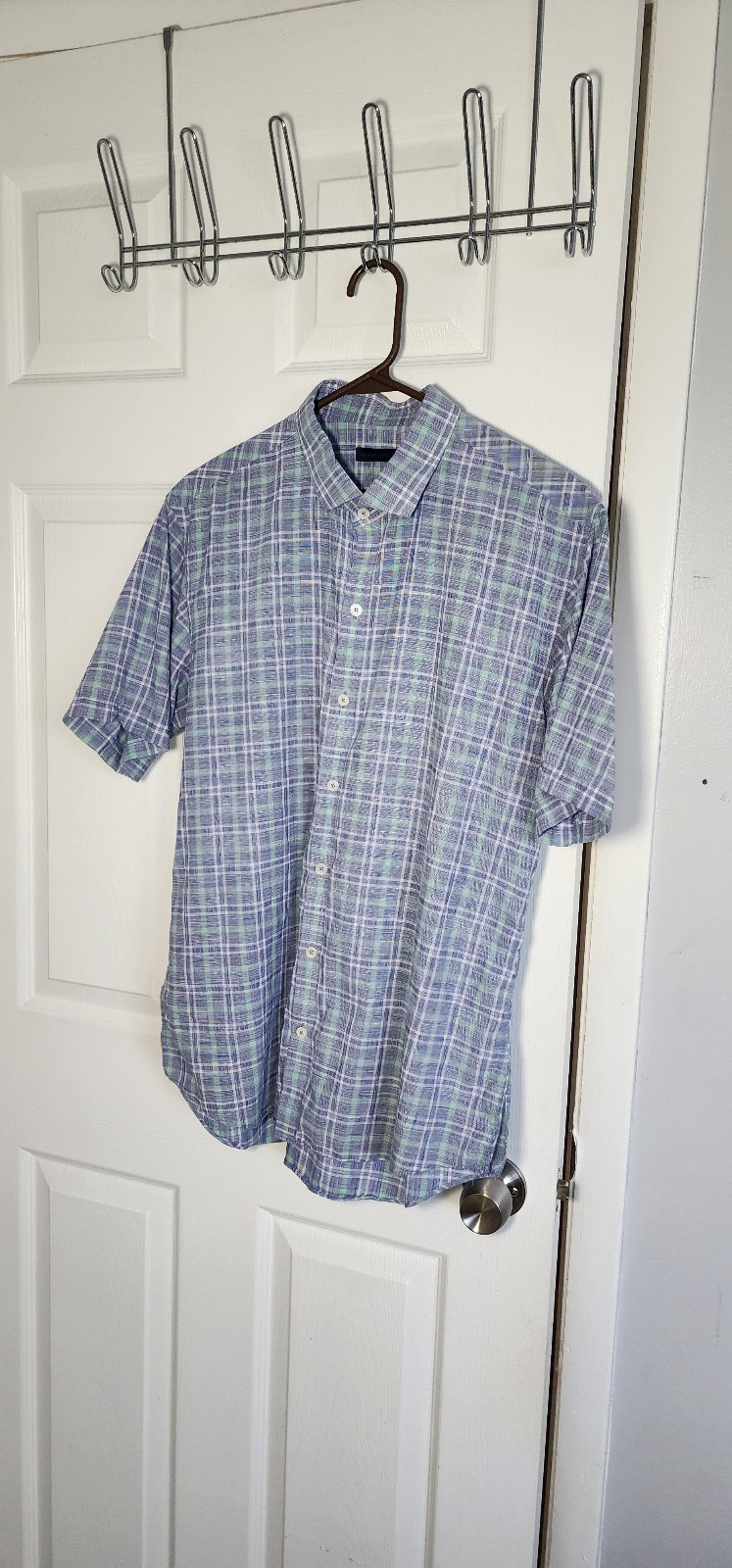 Zachary Prell button down shirt Mens Sz L blue/green linen plaid lightweight
