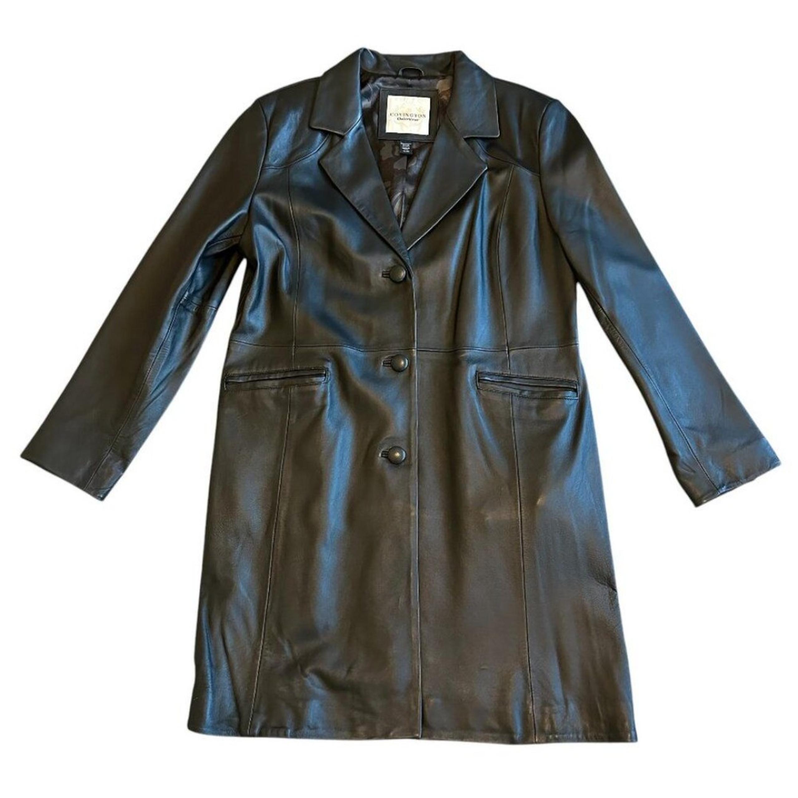 Covington Outerwear Black Leather Button-Down Jacket Trench Coat Size XL Women's