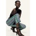 Zara Multicolor Chevron Printed Linen-Blend Cropped Straight Leg Pants (NWT)