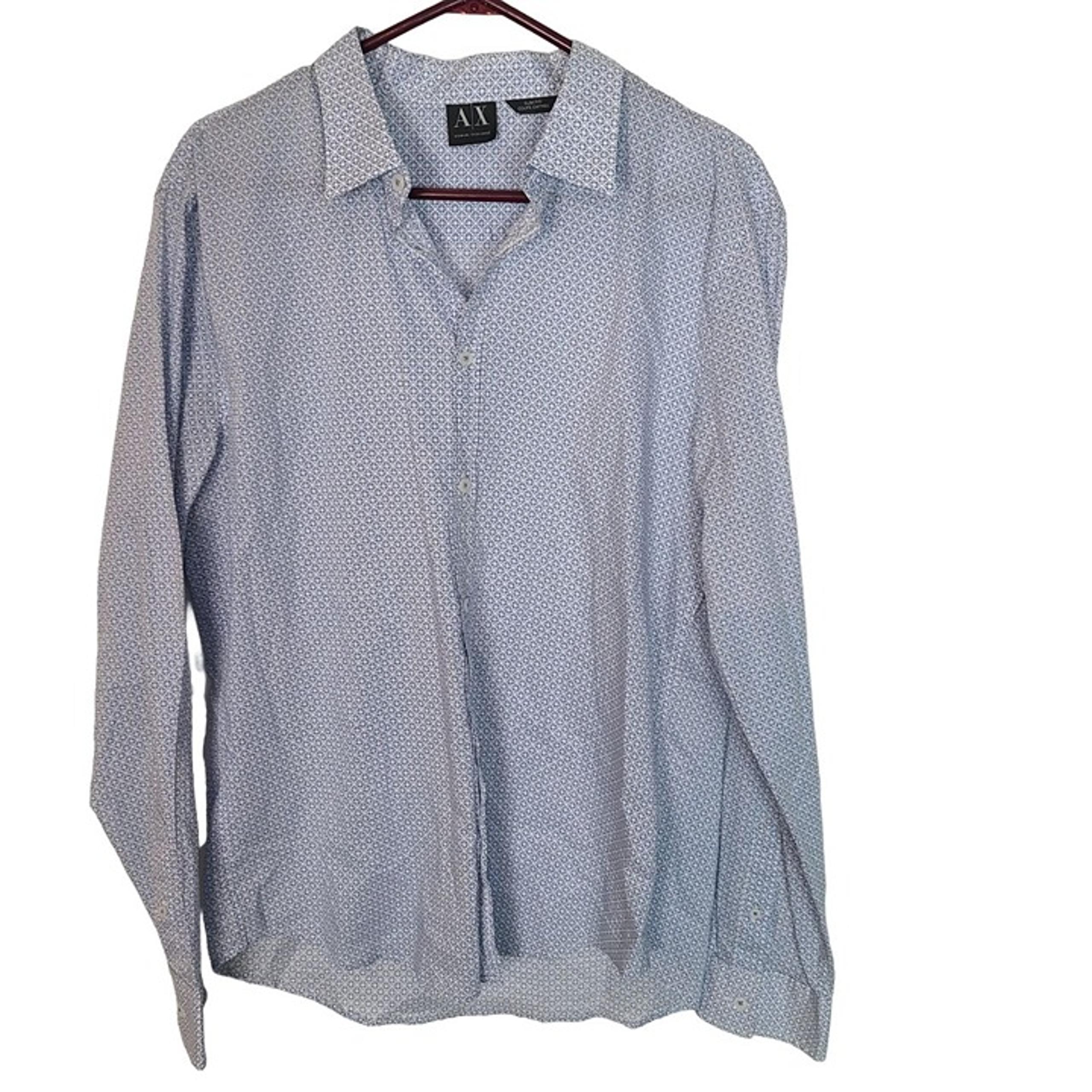 Armani Exchange Mens L Blue White Printed Classic Fit Long Sleeves Dress Shirt