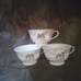Vintage Hayasi Kutani Metallic Silver Mt Fuji Footbridge Teacups , Set of 3