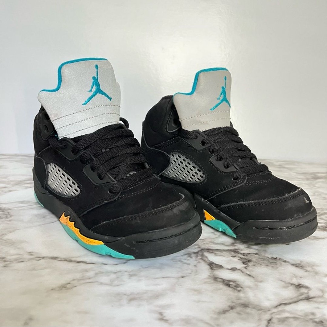 Jordan Aqua 5s Retro- Black, Blue, & Yellow- Kids/Toddler Sneaker- Size 11C