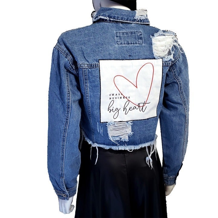 Size L - Raw Edge Cropped Medium Wash Denim - by Adel Kasza