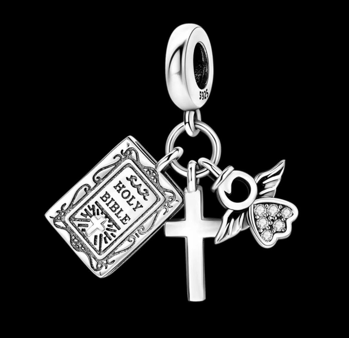 3 In One Holly Bible/Cross/Charm Faith S925 Silver Gift Believer God Christian