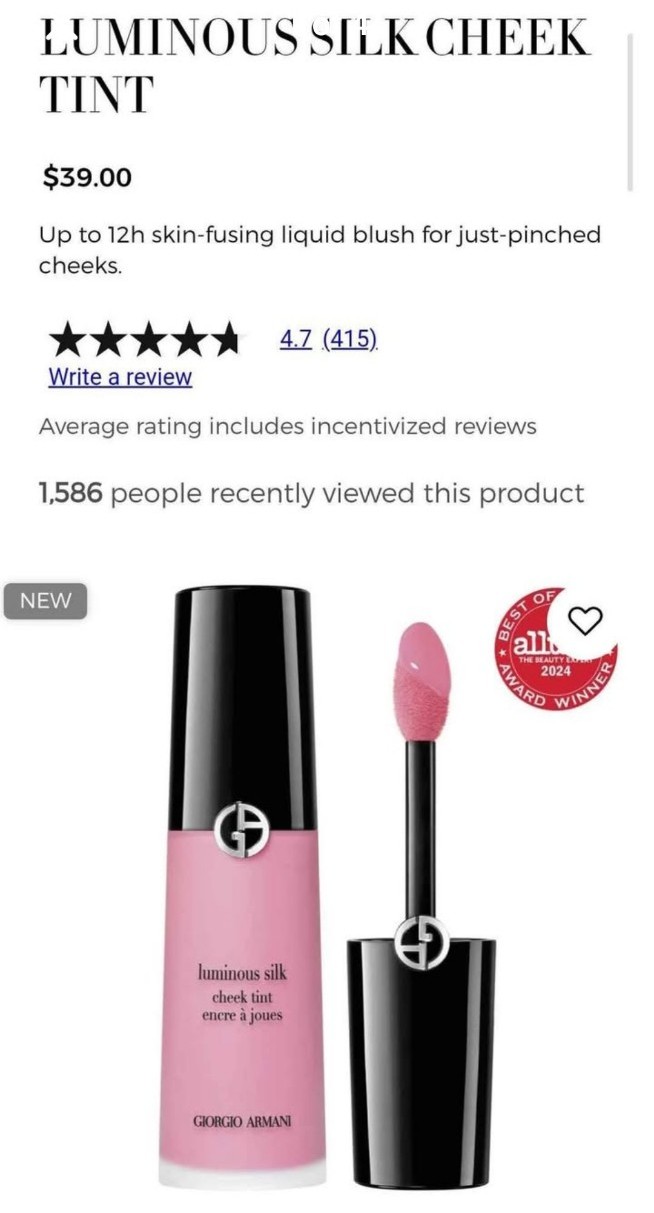 Giorgio Armani Cheek Tint, Eye Tint, and Glow Enhancer-NIB