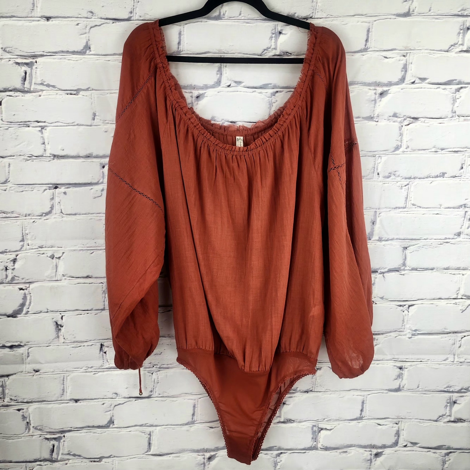 Free People Bodysuit Womens LG Terracotta bohemian oversized lightweight