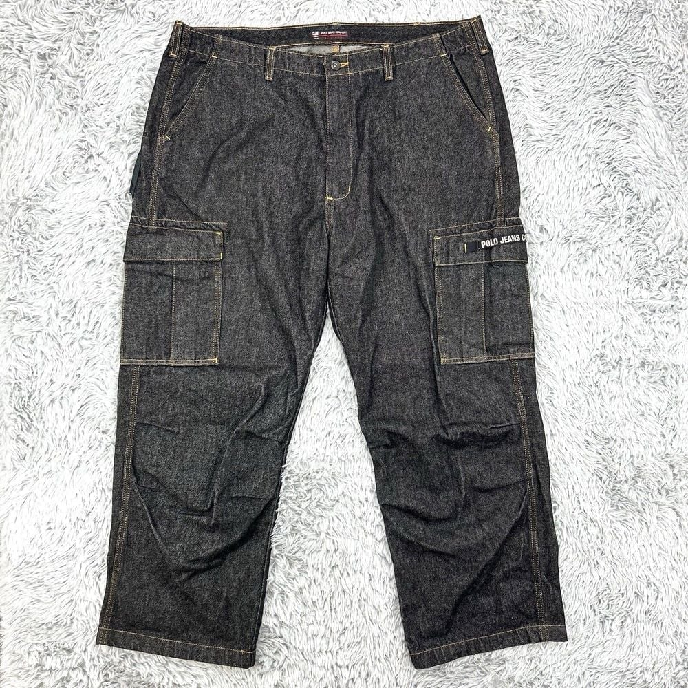 Polo Jeans Company Jeans Men's 42.5x30 Faded Black VTG Y2K Cargo Baggy Wide Leg