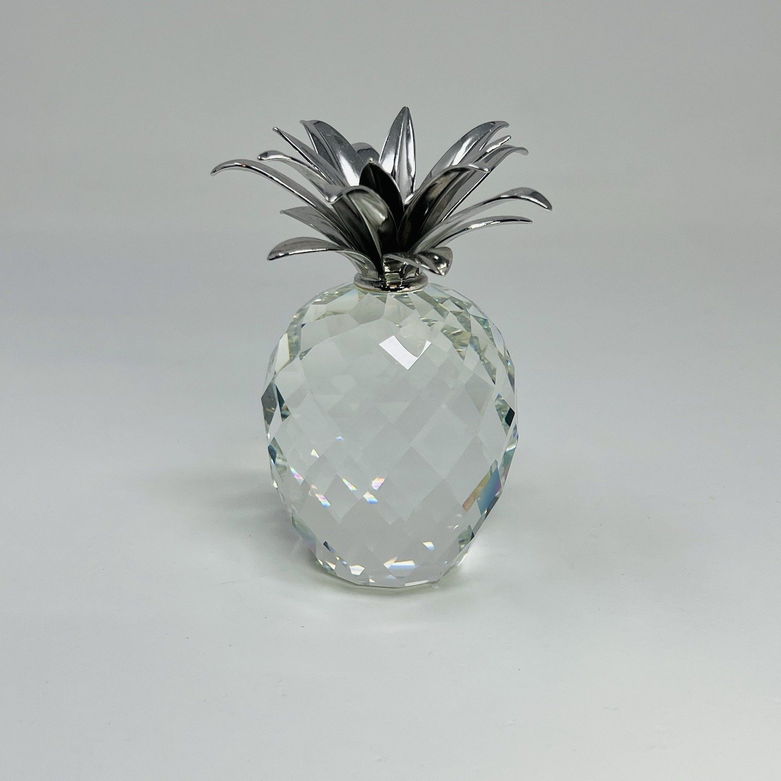 Swarovski Crystal Pineapple Small Rhodium Plated Smooth Leaves COA Boxed