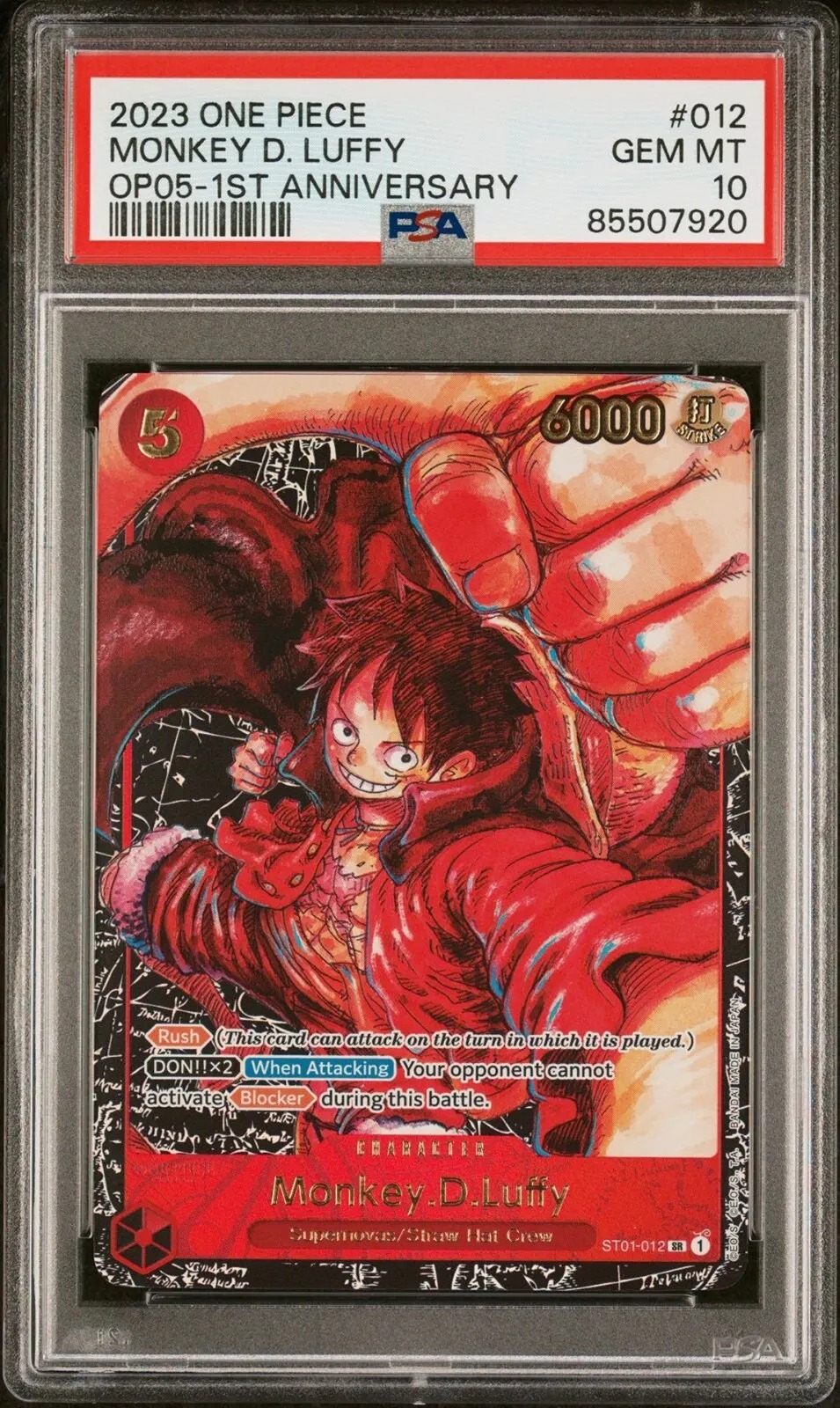 PSA 10 One Piece OP-05 Monkey D. Luffy 012 SR English Awakening of The New Era