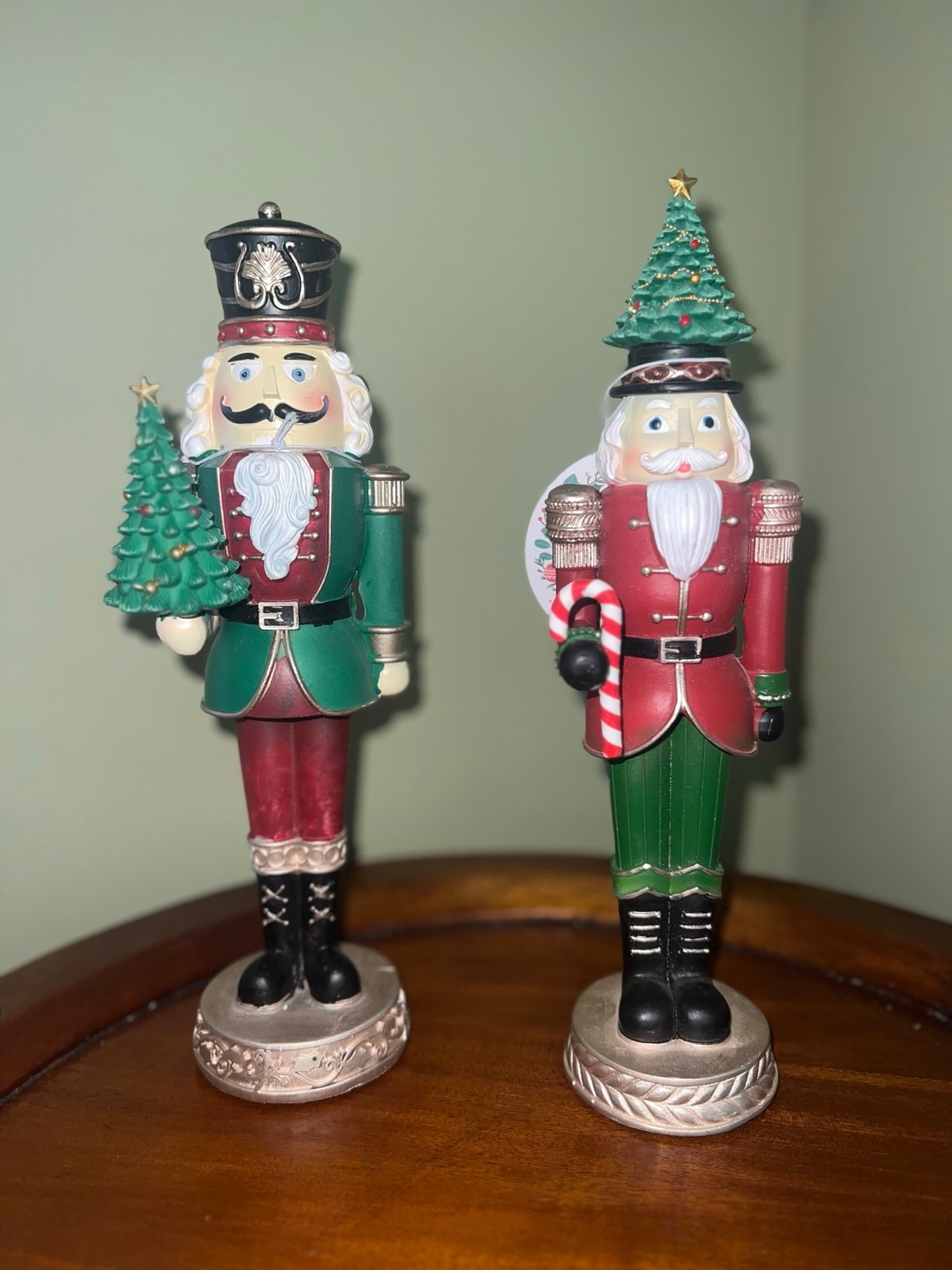 12 Red and Green Gold Nutcracker holding Christmas Tree Holiday Decor SET OF 2