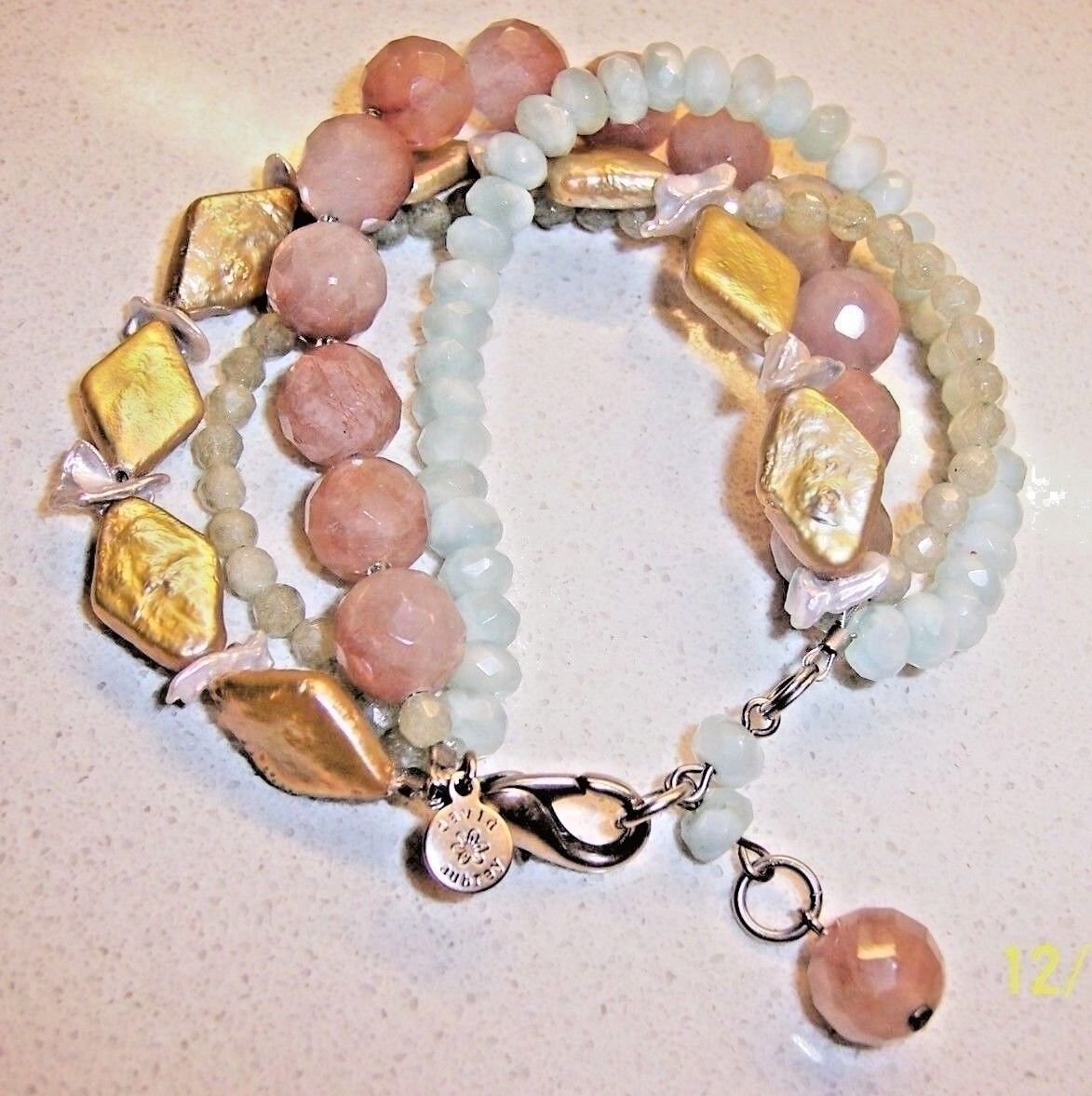 DAVID AUBREY FOUR STRAND FACETED STONE BEADS W/ FRESHWATER PEARL BRACELET NWOT