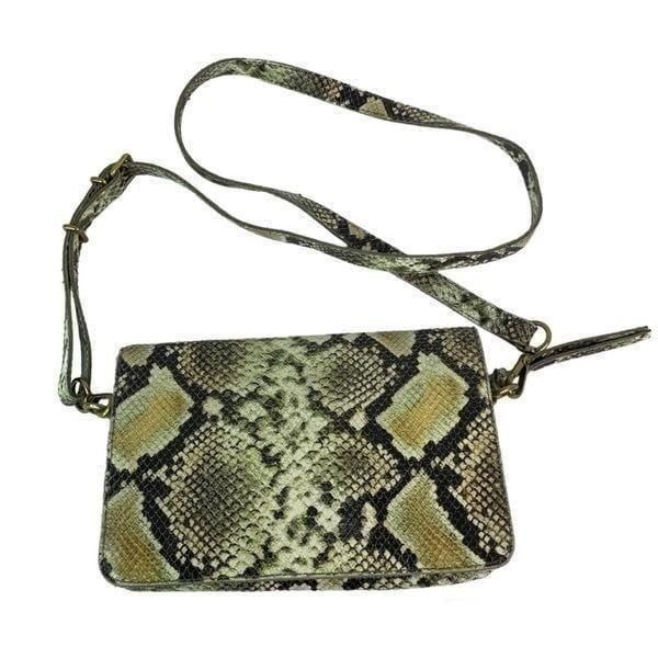 Madewell Flap Convertible Crossbody Bag Snake Embossed Leather Beige/Gray