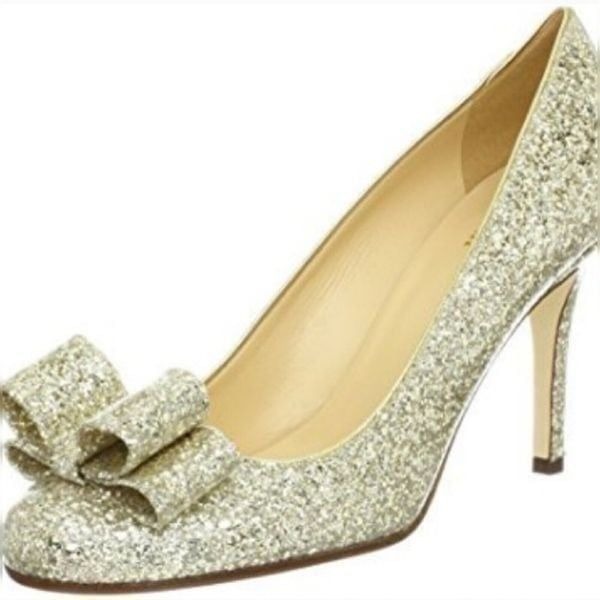 KATE SPADE NEW YORK AUTH 399 Women's Gold Glitter Leather Krysta Pumps Size 10